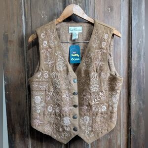 Cottagwcore Vintage Folk Art Embroidered Wool Vest, Women's Large